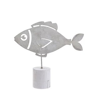 Διακοσμητικό Επιτραπέζιο Ψάρι Μεταλλικό/Ξύλινο Αντικέ Ασημί 3-70-669-0033
