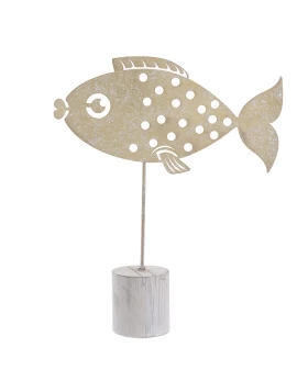 Διακοσμητικό Επιτραπέζιο Ψάρι Μεταλλικό/Ξύλινο Αντικέ Χρυσό/Λευκό 3-70-669-0034