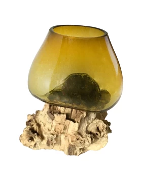 Βάζο Γυάλινο/Ξύλινο Natural/Μελί 3-70-722-0013