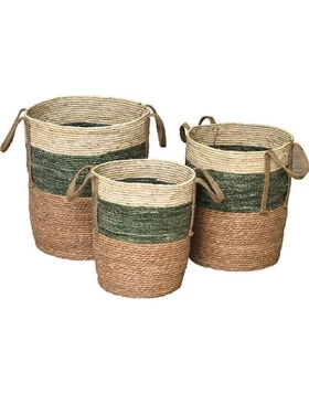 S/3 Καλάθι Απλύτων Bamboo Καφέ/Πράσινο/Natural Eurocasa 9907 