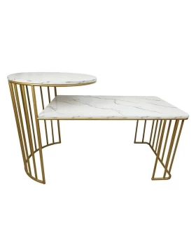 Τραπέζι Σαλονιού Μεταλλικό/Ξύλινο Χρυσό/Λευκό 3-50-092-0142