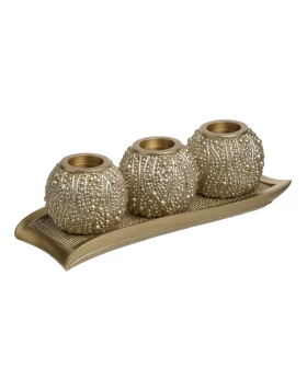 S/4 Κηροπήγια και Πιατέλα Resin Σαμπανί 3-70-110-0110