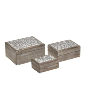 S/3 Κουτί Ξύλινο Αντικέ Λευκό/Natural 3-70-459-0008