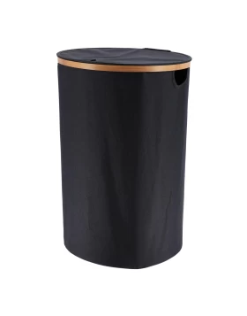 Καλάθι Απλύτων Πτυσσόμενο Μαύρο με Καπάκι Polyester/Bamboo 8449