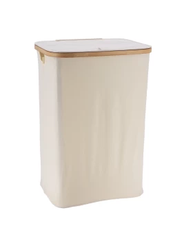 Καλάθι Απλύτων Πτυσσόμενο Λευκό με Καπάκι Polyester/Bamboo 8448