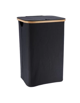 Καλάθι Απλύτων Πτυσσόμενο Μαύρο με Καπάκι Polyester/Bamboo 8447