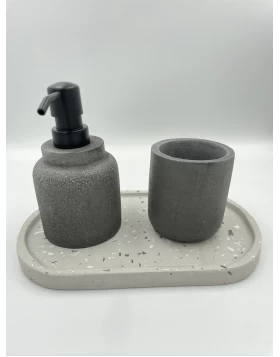 S/3 Σετ Μπάνιου με Δισκάκι Polyresin Γκρι Industrial 4101516
