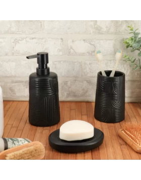 S/3 Ντισπένσερ Ποτηροθήκη Σαπουνοθήκη Stoneware Eurocasa 6347