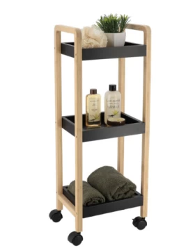 Ραφιέρα Επιδαπέδια 3όροφη Bamboo-mdf με Ρόδες Μαύρη Eurocasa 9971