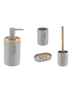 S/4 Σετ μπάνιου Polyresin-Bamboo Ανοιχτό Γκρι Eurocasa 6029