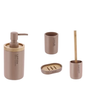 S/4 Σετ μπάνιου Polyresin-Bamboo Κεραμιδί Eurocasa 6025