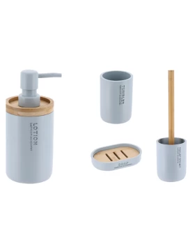S/4 Σετ μπάνιου Polyresin-Bamboo Ανοιχτό Μπλε Eurocasa 6021