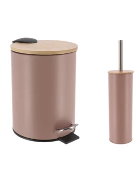S/2 Σετ Χαρτοδοχείο-Πιγκάλ 3lt Soft Close Κεραμιδί με Bamboo Καπάκι 06.6508166