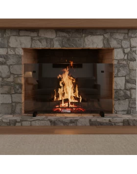 Κάλυψη Τζακιού Γυάλινη Super Silver Μαύρο 80x50 Decorama 802 – Προστατευτικό Τζάμι Καθρέπτης με Μεταλλικά Ποδαράκια & Πομολάκια Μαύρο Ματ