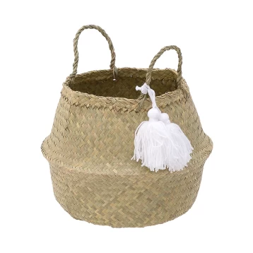 Καλάθι Ψάθινο με Φούντες Natural/Λευκό 3-70-561-0085