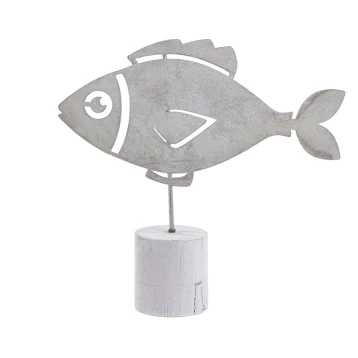 Διακοσμητικό Επιτραπέζιο Ψάρι Μεταλλικό/Ξύλινο Αντικέ Ασημί 3-70-669-0033