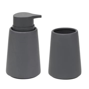 Σετ Μπάνιου Ντισπένσερ- Ποτηροθήκη Stoneware Γκρι 6247