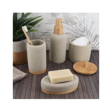 S/4 Σετ μπάνιου Polyresin Σαγρέ/Bamboo Εκρού 06.62161104