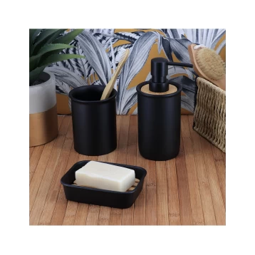 S/3 Σετ μπάνιου Polyresin/Bamboo Μαύρο 06.62143237