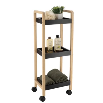 Ραφιέρα Επιδαπέδια 3όροφη Bamboo-mdf με Ρόδες Μαύρη Eurocasa 9971