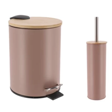 S/2 Σετ Χαρτοδοχείο-Πιγκάλ 3lt Soft Close Κεραμιδί με Bamboo Καπάκι 06.6508166